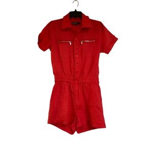 BlankNYC Linen Romper Red Flag Small Woman's 1 Piece Button Front Shorts Jumper